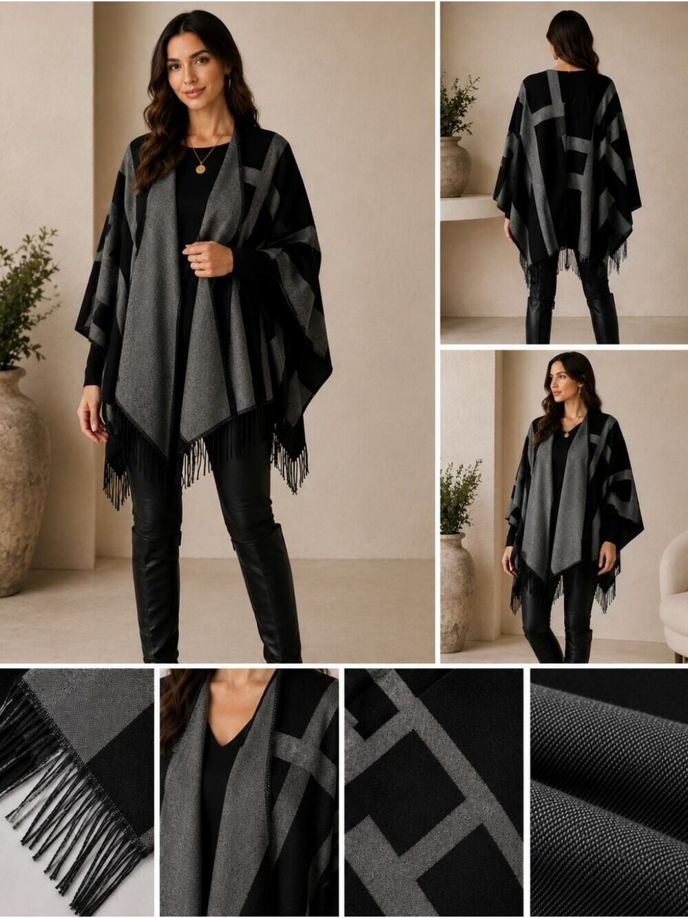 Kollie More | Reversible Shawl - Poncho | Versatile Wrap | Gray